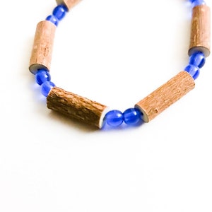 Hazelwood and Blue Glass Necklace