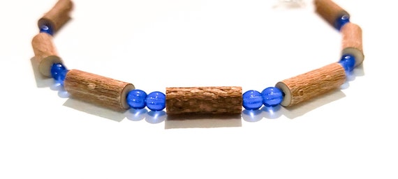 Fashion blue wooden bead necklace