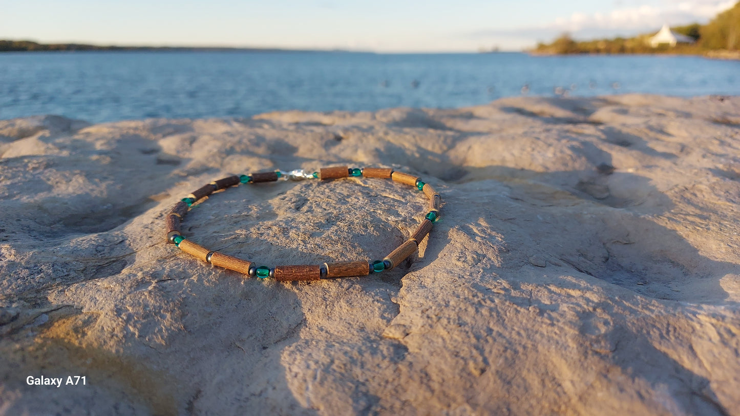 Hazelwood & Blue Glass Necklace