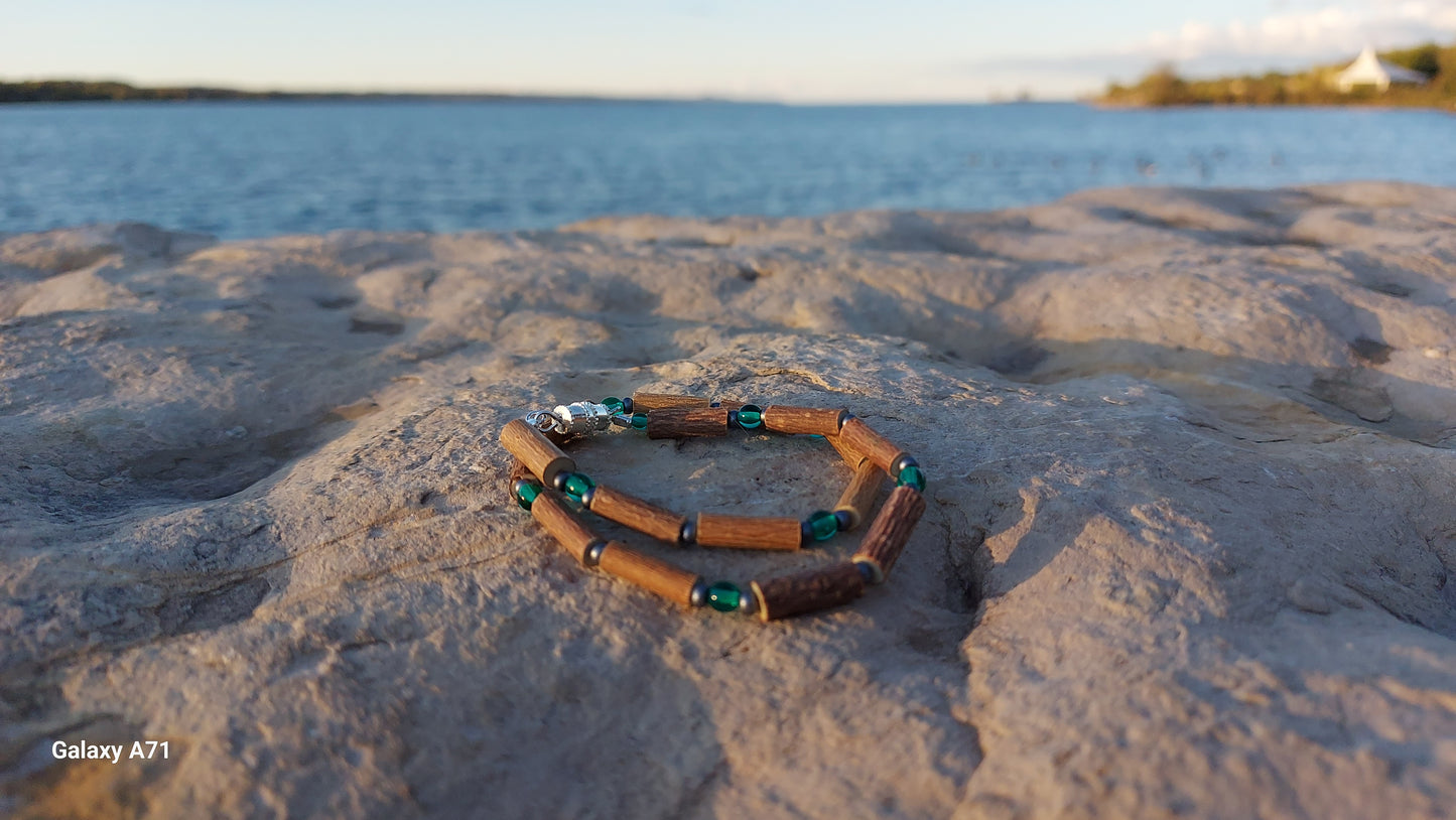 Hazelwood & Blue Glass Necklace